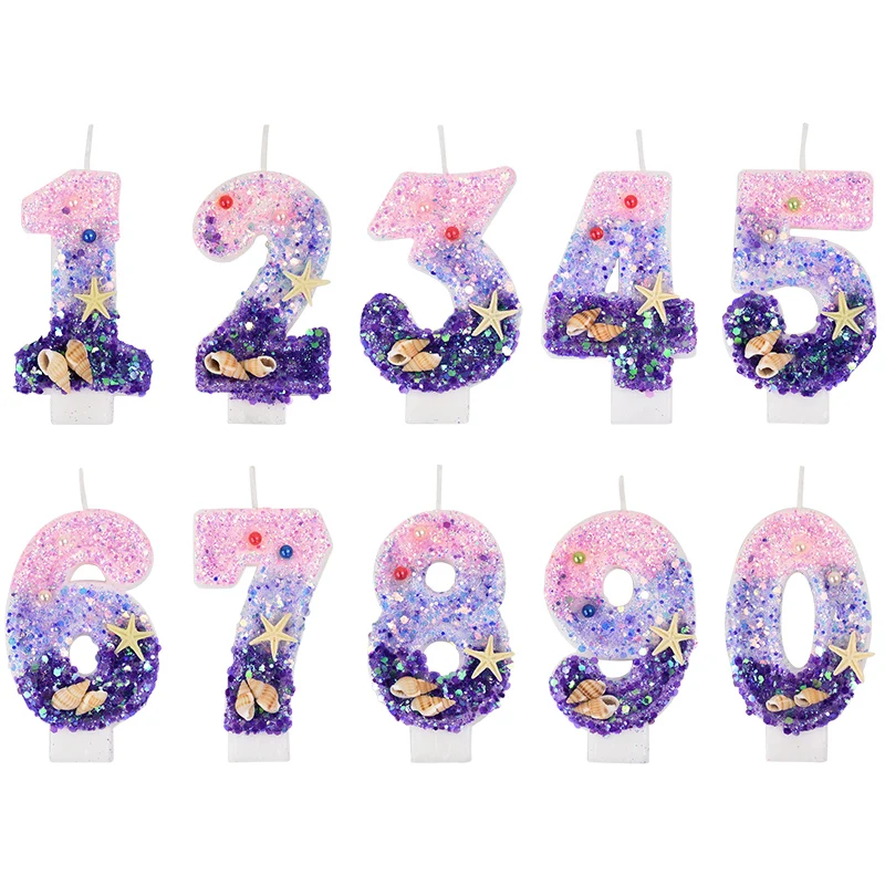 Zebra Candle Supplies - 0-9 번호 그라디언트 양초 인어 생일