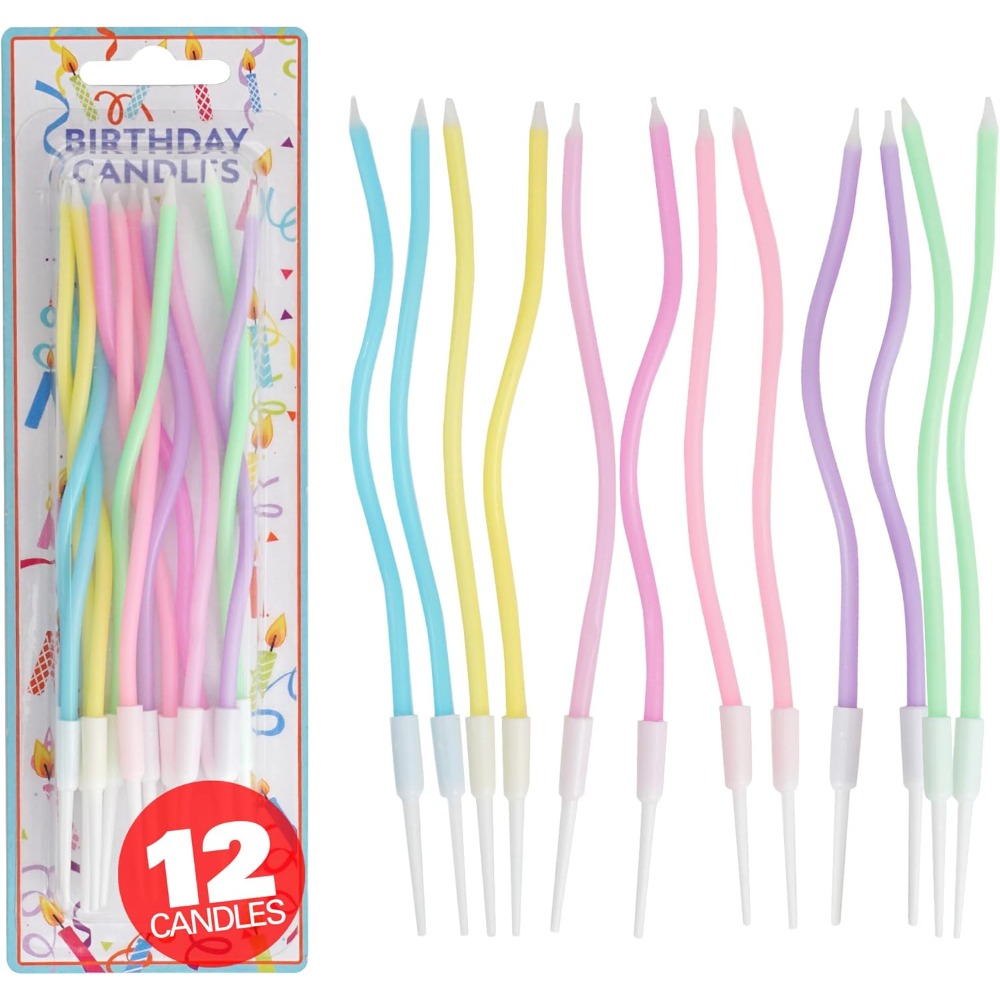 Candle Supplies Free Shipping - 레인보우 스파이럴 생일 케이크 캔들 12개