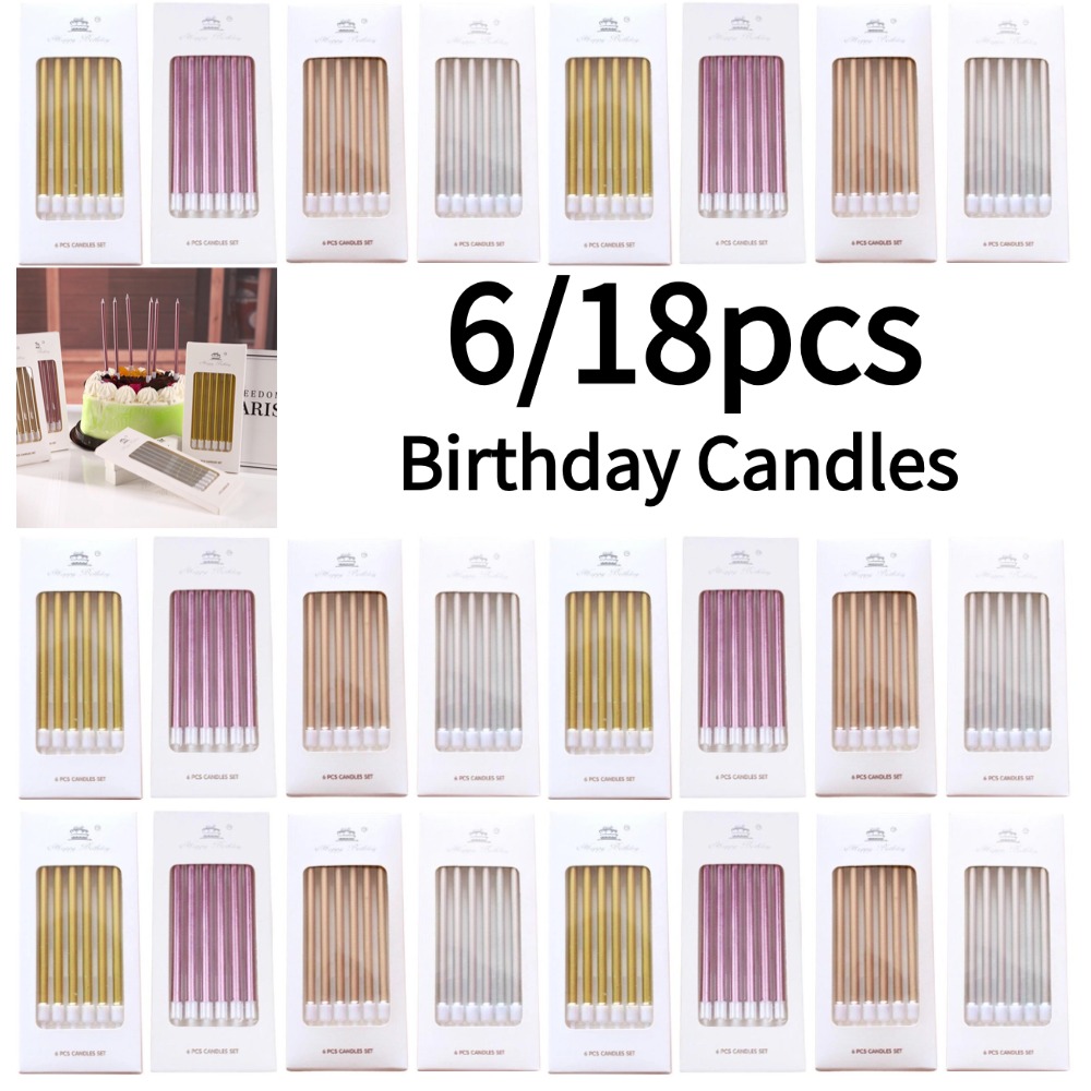 Candle Supplies Free Shipping - 6/18개 메탈 골드 실버 생일 캔들